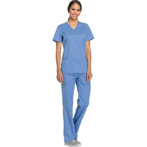 image:imageCherokee Scrub Set for Women V Neck Top amp Flare Leg PantCiel