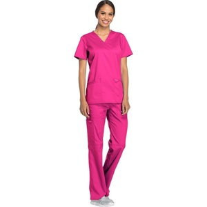 image:imageCherokee Scrub Set for Women V Neck Top amp Flare Leg PantElectric Pink