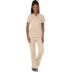 image:imageCherokee Scrub Set for Women V Neck Top amp Flare Leg PantKhaki