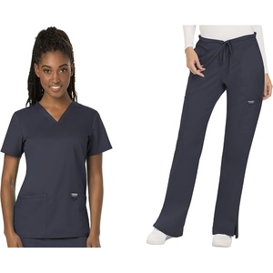 image:imageCherokee Scrub Set for Women V Neck Top amp Flare Leg PantPewter