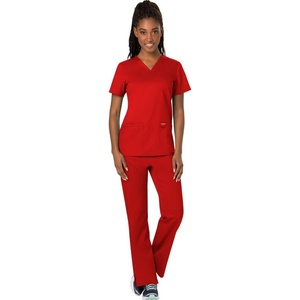 image:imageCherokee Scrub Set for Women V Neck Top amp Flare Leg PantRed