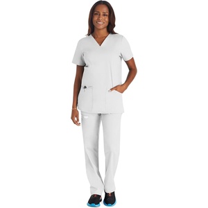 image:imageCherokee Scrub Set for Women V Neck Top amp Flare Leg PantWhite