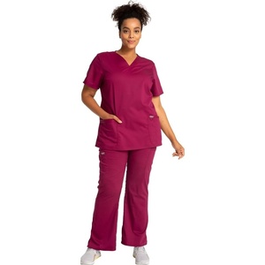 image:imageCherokee Scrub Set for Women V Neck Top amp Flare Leg PantWine