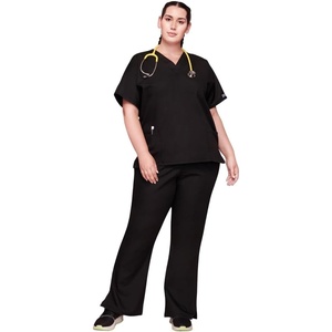 image:imageCherokee Scrub Set for Women VNeck Top amp Flare Drawstring PantBlack
