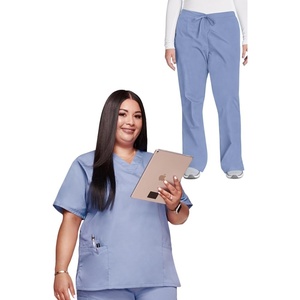 image:imageCherokee Scrub Set for Women VNeck Top amp Flare Drawstring PantCiel