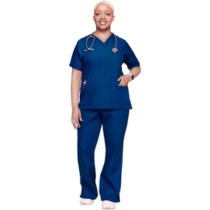 image:imageCherokee Scrub Set for Women VNeck Top amp Flare Drawstring PantGalaxy Blue