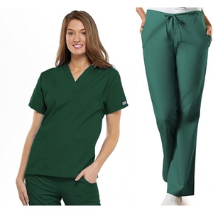 image:imageCherokee Scrub Set for Women VNeck Top amp Flare Drawstring PantHunter Green