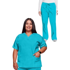 image:imageCherokee Scrub Set for Women VNeck Top amp Flare Drawstring PantTurquoise