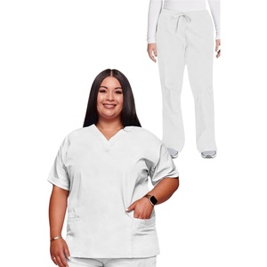image:imageCherokee Scrub Set for Women VNeck Top amp Flare Drawstring PantWhite