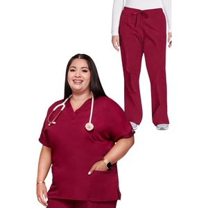 image:imageCherokee Scrub Set for Women VNeck Top amp Flare Drawstring PantWine