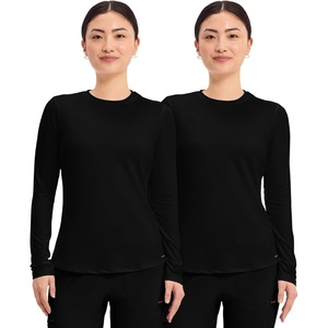 image:imageCherokee Underscrub Long Sleeve Womens Knit Tee Nursing Underscrubs Crew Neck Layering Top for Women  CK773Black  2 Pack