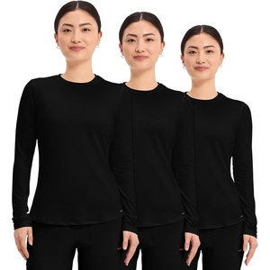 image:imageCherokee Underscrub Long Sleeve Womens Knit Tee Nursing Underscrubs Crew Neck Layering Top for Women  CK773Black  3 Pack