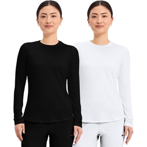 image:imageCherokee Underscrub Long Sleeve Womens Knit Tee Nursing Underscrubs Crew Neck Layering Top for Women  CK773Black  White  2 Pack