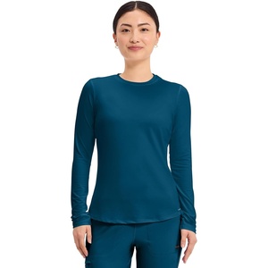 image:imageCherokee Underscrub Long Sleeve Womens Knit Tee Nursing Underscrubs Crew Neck Layering Top for Women  CK773Caribbean Blue