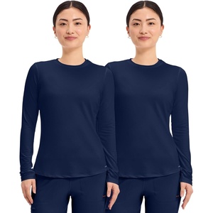 image:imageCherokee Underscrub Long Sleeve Womens Knit Tee Nursing Underscrubs Crew Neck Layering Top for Women  CK773Navy  2 Pack