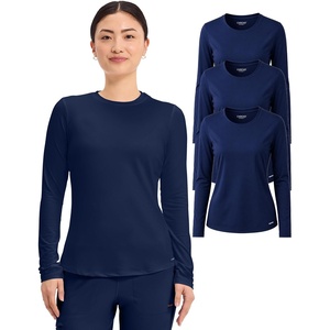 image:imageCherokee Underscrub Long Sleeve Womens Knit Tee Nursing Underscrubs Crew Neck Layering Top for Women  CK773Navy  3 Pack