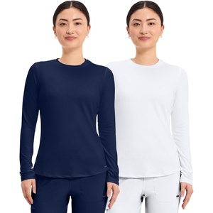 image:imageCherokee Underscrub Long Sleeve Womens Knit Tee Nursing Underscrubs Crew Neck Layering Top for Women  CK773Navy  White  2 Pack