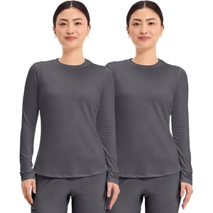 image:imageCherokee Underscrub Long Sleeve Womens Knit Tee Nursing Underscrubs Crew Neck Layering Top for Women  CK773Pewter  2 Pack