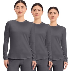 image:imageCherokee Underscrub Long Sleeve Womens Knit Tee Nursing Underscrubs Crew Neck Layering Top for Women  CK773Pewter  3 Pack