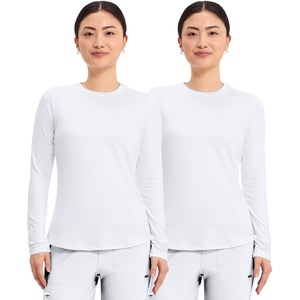 image:imageCherokee Underscrub Long Sleeve Womens Knit Tee Nursing Underscrubs Crew Neck Layering Top for Women  CK773White  2 Pack