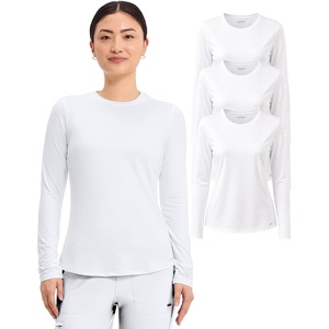 image:imageCherokee Underscrub Long Sleeve Womens Knit Tee Nursing Underscrubs Crew Neck Layering Top for Women  CK773White  3 Pack