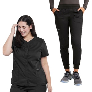 image:imageCherokee Womens Scrub Sets V Neck Top with Mid Rise Jogger PantBlack