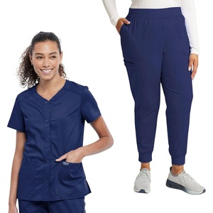 image:imageCherokee Womens Scrub Sets V Neck Top with Mid Rise Jogger PantNavy