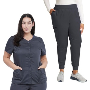 image:imageCherokee Womens Scrub Sets V Neck Top with Mid Rise Jogger PantPewter