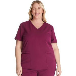image:imageCherokee Atmos V Neck Womens Scrub Tops VNeck Soft Stretch 2 PocketsWine