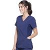image:imageCherokee Women Mock Wrap Contemporary Fit Scrubs Top with Stretchy Knit Panel CK680Navy