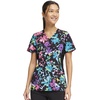 image:imageCherokee iFlex Women Scrubs Top Mock Wrap Knit Panel Print CK642Rainbow Fleurs