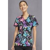 image:imageCherokee iFlex Women Scrubs Top Mock Wrap Knit Panel Print CK642Rainbow Fleurs