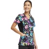 image:imageCherokee iFlex Women Scrubs Top Mock Wrap Knit Panel Print CK642Rainbow Fleurs