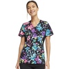 image:imageCherokee iFlex Women Scrubs Top Mock Wrap Knit Panel Print CK642Rainbow Fleurs