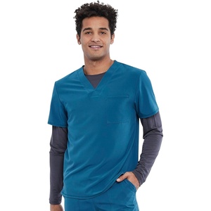 image:imageCherokee Allura Scrub Tops for Men V Neck Modern Fit Top 2 PocketsCaribbean Blue