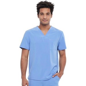 image:imageCherokee Allura Scrub Tops for Men V Neck Modern Fit Top 2 PocketsCiel Blue
