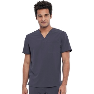 image:imageCherokee Allura Scrub Tops for Men V Neck Modern Fit Top 2 PocketsPewter