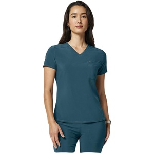 image:imageCherokee Allura V Neck Medical Scrub Tops Soft Stretch 2 PocketsCaribbean Blue