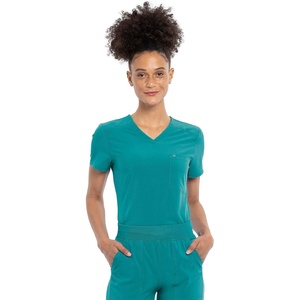 image:imageCherokee Allura V Neck Medical Scrub Tops Soft Stretch 2 PocketsTeal Blue