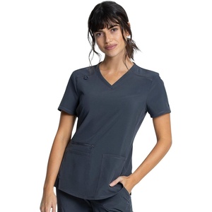 image:imageCherokee Allura VNeck Womens Scrub Tops Nurse Shirt with 3 PocketsPewter