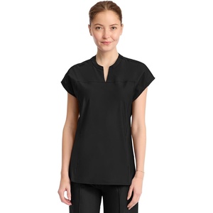 image:imageCherokee Kinetic Henley Womens Scrub Top Dolman Sleeves 2 Zipper PocketsBlack