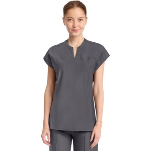 image:imageCherokee Kinetic Henley Womens Scrub Top Dolman Sleeves 2 Zipper PocketsPewter