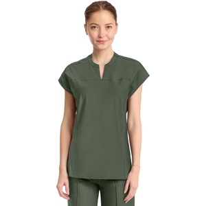 image:imageCherokee Kinetic Henley Womens Scrub Top Dolman Sleeves 2 Zipper PocketsSap Green