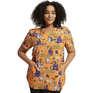image:imageCherokee Scrubs for Women Printed V Neck 2 Welt PocketsHappy Llamaween