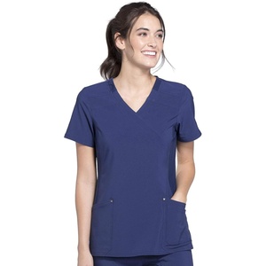 image:imageCherokee Women Mock Wrap Contemporary Fit Scrubs Top with Stretchy Knit Panel CK680Navy