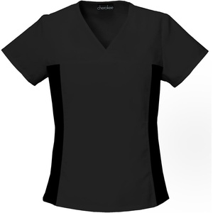 image:imageCherokee Womens Flexibles Contrast Black VNeck Knit Panel TopBlack