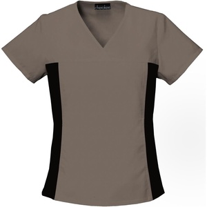 image:imageCherokee Womens Flexibles Contrast Black VNeck Knit Panel TopTaupe