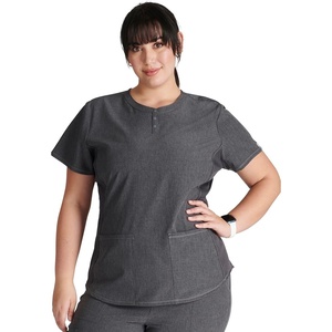 image:imageCherokee Womens Scrub Top Snap Front Henley with 2 Pockets and Center Back Length of 26  CK749AHeather Pewter