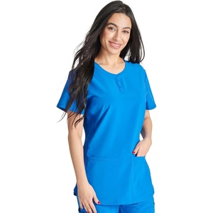 image:imageCherokee Womens Scrub Top Snap Front Henley with 2 Pockets and Center Back Length of 26  CK749ARoyal