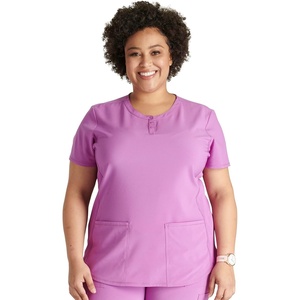 image:imageCherokee Womens Scrub Top Snap Front Henley with 2 Pockets and Center Back Length of 26  CK749AVibran Violet